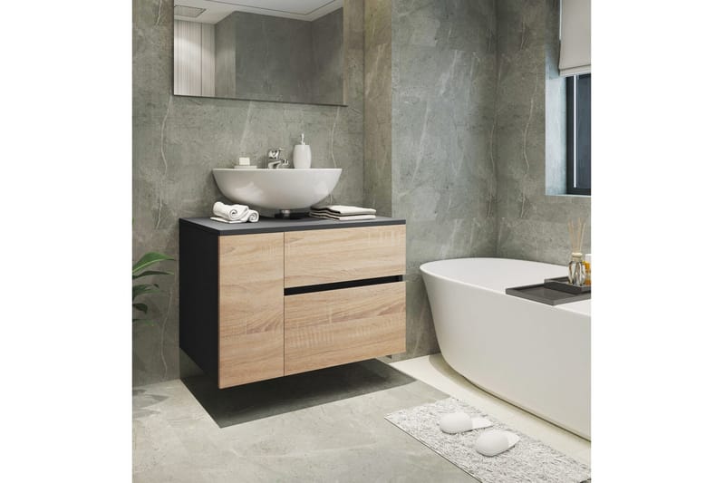 Tvättställsskåp Wisla 80x45x53 cm, Antracit/Ek - 80x45x53 cm, Antracit/Ek - Hus & renovering - Kök & bad - Badrum - Badrumsmöbler & badrumsinredning - Badrumsskåp