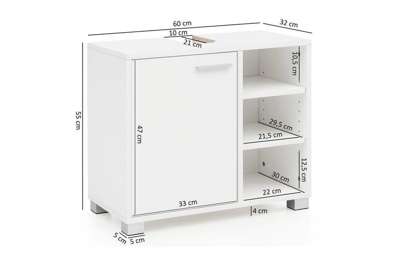 Tvättställsskåp Wohnling Folierad spånskiva 1 dörr 3 förvaringshyllor modern - Hus & renovering - Kök & bad - Badrum - Badrumsmöbler & badrumsinredning - Badrumsskåp