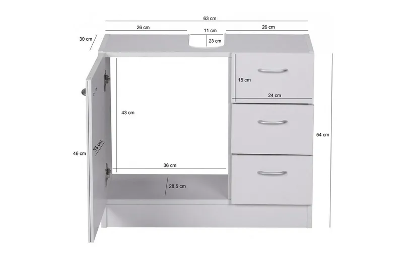 Tvättställsskåp Wohnling Folierad spånskiva 1 dörr 3 lådor modern - Hus & renovering - Kök & bad - Badrum - Badrumsmöbler & badrumsinredning - Badrumsskåp
