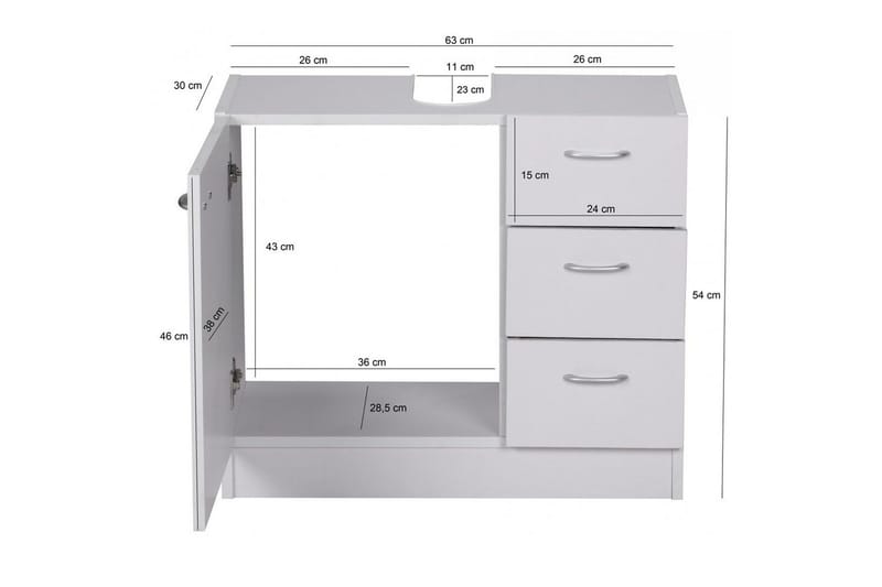 Tvättställsskåp Wohnling Folierad spånskiva 1 dörr 3 lådor modern - Hus & renovering - Kök & bad - Badrum - Badrumsmöbler & badrumsinredning - Badrumsskåp