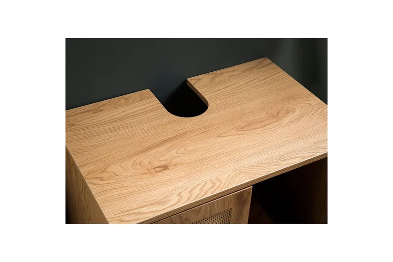 Tvättställsskåp Wohnling melaminbelagd MDF, ek-optik, rottingfront, metallben, modern loftstil 2 dörrar - 2 dörrar - Hus & renovering - Kök & bad - Badrum - Badrumsmöbler & badrumsinredning - Badrumsskåp