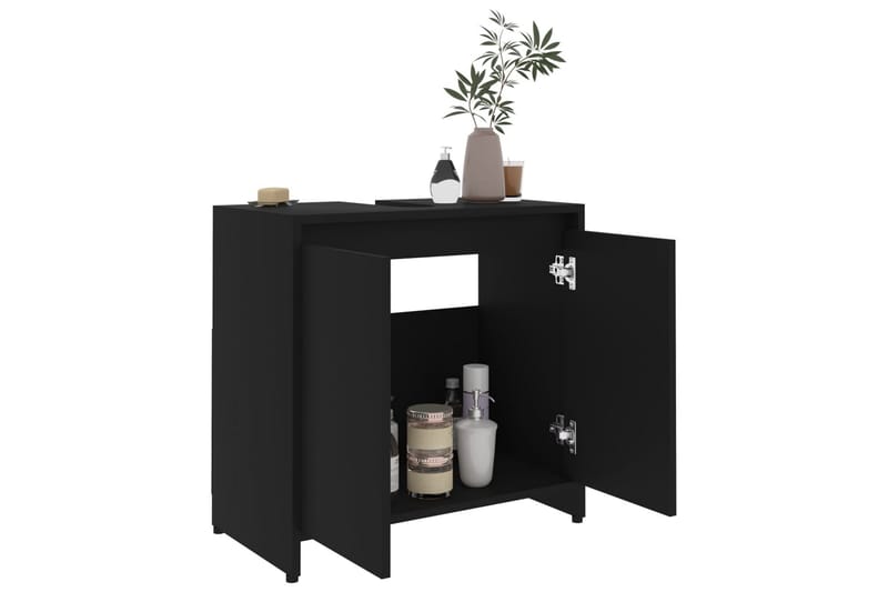 Badrumsskåp svart 60x33x61 cm spånskiva - Svart - Hus & renovering - Kök & bad - Badrum - Badrumsmöbler & badrumsinredning - Väggskåp & högskåp