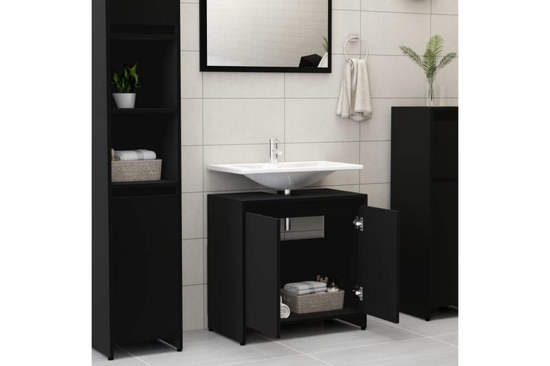 Badrumsskåp svart 60x33x61 cm spånskiva - Svart - Hus & renovering - Kök & bad - Badrum - Badrumsmöbler & badrumsinredning - Väggskåp & högskåp