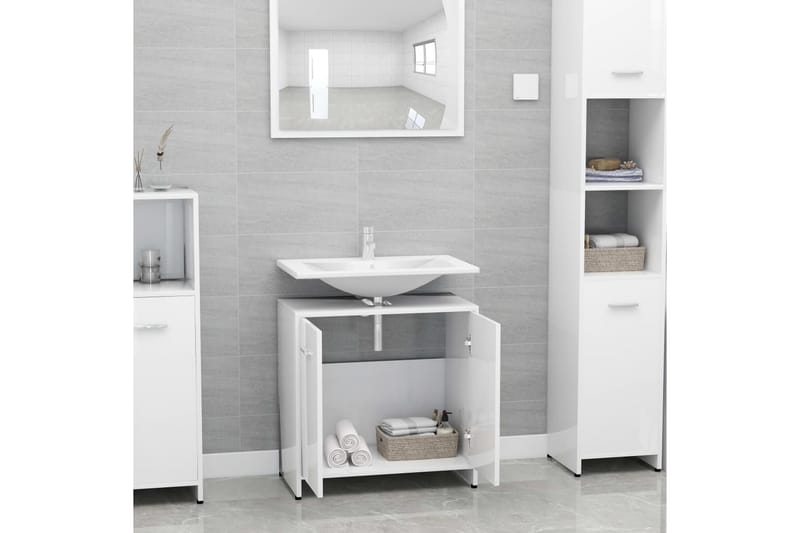 Badrumsskåp vit högglans 60x33x61 cm spånskiva - Vit - Hus & renovering - Kök & bad - Badrum - Badrumsmöbler & badrumsinredning - Väggskåp & högskåp