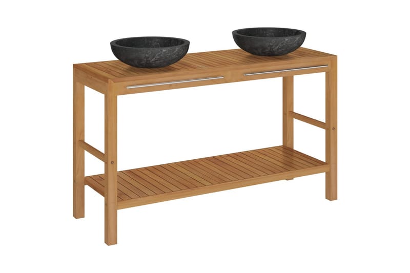 Badrumsunderskåp massiv teak med handfat marmor svart - Svart - Hus & renovering - Kök & bad - Badrum - Badrumsmöbler & badrumsinredning - Väggskåp & högskåp