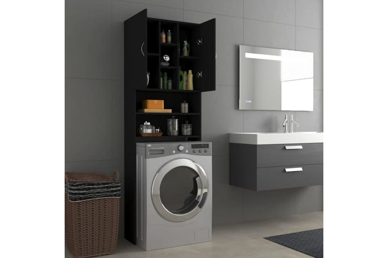 Tvättmaskinsskåp svart 64x25,5x190 cm - Tvättskåp - Väggskåp & högskåp - Badrumsskåp