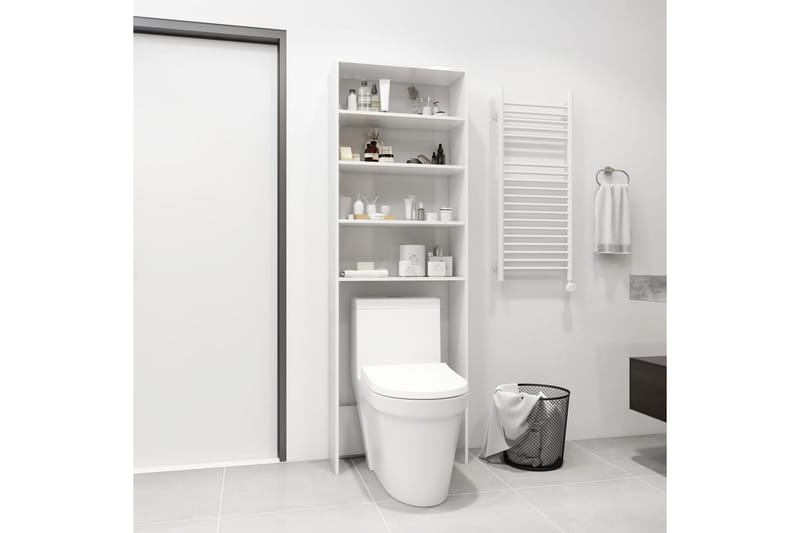 Tvättmaskinsskåp vit högglans 64x24x190 cm - Badrumsskåp - Tvättskåp - Väggskåp & högskåp