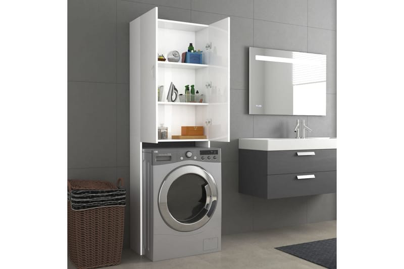 Tvättmaskinsskåp vit högglans 64x25,5x190 cm - Hus & renovering - Kök & bad - Badrum - Badrumsmöbler & badrumsinredning - Väggskåp & högskåp