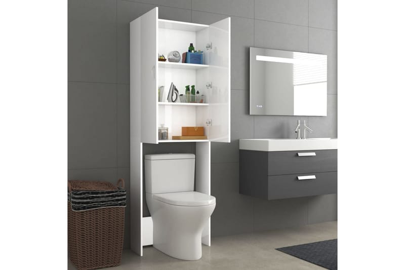 Tvättmaskinsskåp vit högglans 64x25,5x190 cm - Tvättskåp - Väggskåp & högskåp - Badrumsskåp