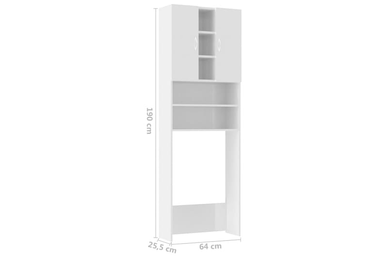 Tvättmaskinsskåp vit högglans 64x25,5x190 cm - Tvättskåp - Väggskåp & högskåp - Badrumsskåp