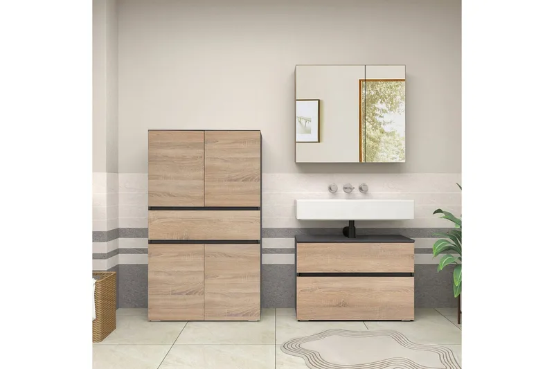 Wisla Högskåp till Badrum 130x76x35 cm - Grå - Hus & renovering - Kök & bad - Badrum - Badrumsmöbler & badrumsinredning - Badrumsskåp