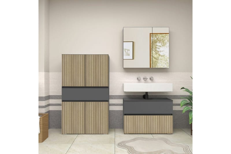 Wisla Högskåp till Badrum 130x76x35 cm - Grå - Hus & renovering - Kök & bad - Badrum - Badrumsmöbler & badrumsinredning - Badrumsskåp