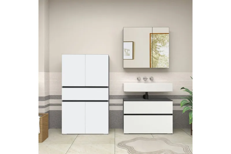 Wisla Högskåp till Badrum 130x76x35 cm - Grå - Hus & renovering - Kök & bad - Badrum - Badrumsmöbler & badrumsinredning - Badrumsskåp