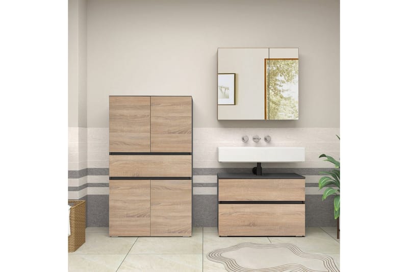 Wisla Högskåp till Badrum 130x76x35 cm - Grå - Hus & renovering - Kök & bad - Badrum - Badrumsmöbler & badrumsinredning - Badrumsskåp