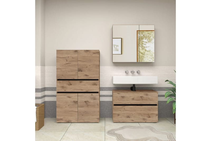 Wisla Högskåp till Badrum 130x76x35 cm - Natur - Hus & renovering - Kök & bad - Badrum - Badrumsmöbler & badrumsinredning - Badrumsskåp