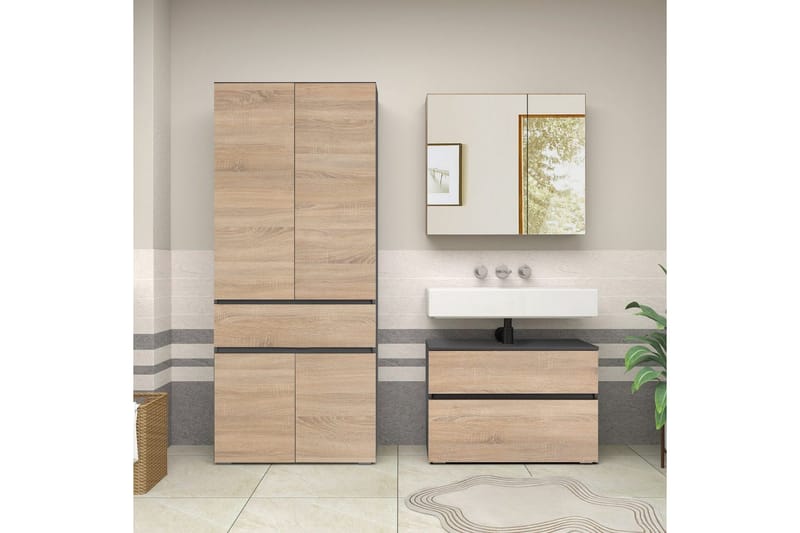Wisla Högskåp till Badrum 180x76x37 cm - Natur - Hus & renovering - Kök & bad - Badrum - Badrumsmöbler & badrumsinredning - Badrumsskåp