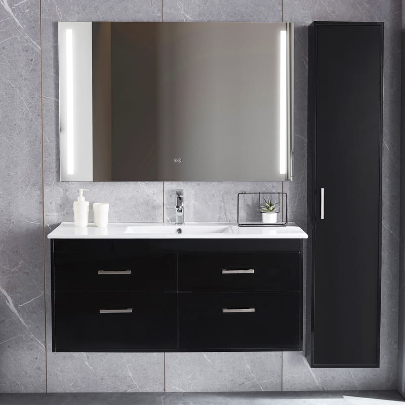 Badrumspaket | Kommod 120cm | Högskåp & LED-spegel | Svart - Hus & renovering - Kök & bad - Badrum - Badrumsmöbler & badrumsinredning - Kompletta möbelpaket badrum