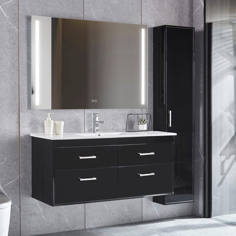 Badrumspaket | Kommod 120cm | Högskåp & LED-spegel | Svart, undefined