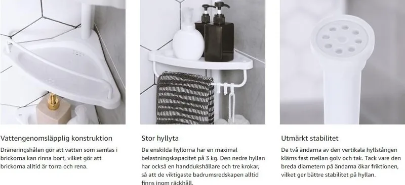 Abarema duschhylla - Vit - Vit - Hus & renovering - Kök & bad - Badrum - Badrumstillbehör