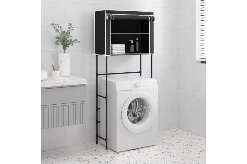 beBasic Hylla för tvättmaskin med 2 hyllplan svart 71x29,5x170,5cm järn - Black - Badrumstillbehör - Handdukshållare