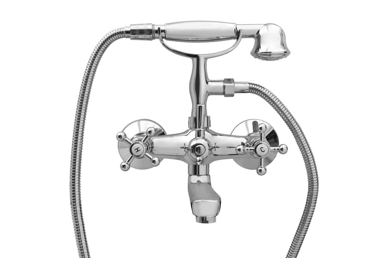 Badkarsblandare med 2 grepp + duschomkastare krom retro - Silver - Hus & renovering - Kök & bad - Badrum - Blandare & vattenkran - Badkarsblandare