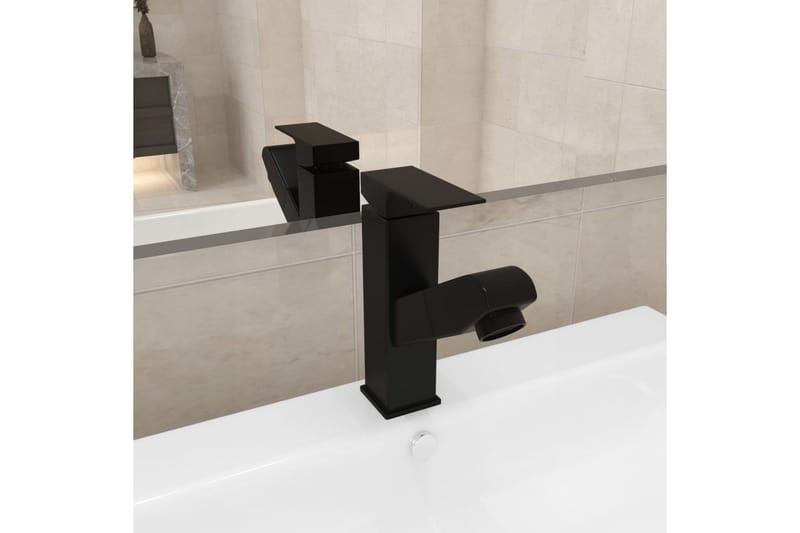 Badrumsblandare med utdragbar pip svart 157x172 mm - be Basic - Hus & renovering - Kök & bad - Badrum - Blandare & vattenkran - Tvättställsblandare