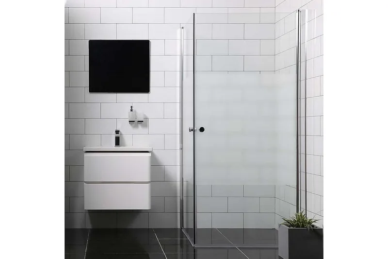 Bathlife Mångsidig Duschhörn Rak Dörr 90x80 cm+Rak Dörr, Silver/Delvis Frostad