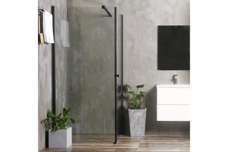 Bathlife Mångsidig Duschhörn Rak Vägg/Rak Dörr 90x90 cm, Svart/Transparent