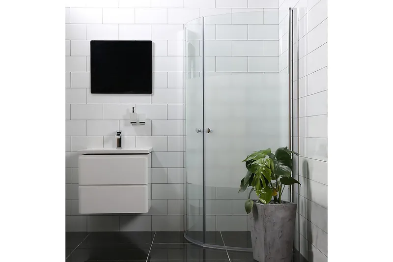 Bathlife Mångsidig Duschhörn Rund Dörr 45° 80 cm, Silver/Delvis Frostad