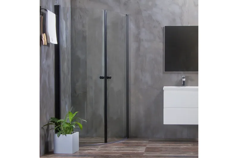 Bathlife Mångsidig Duschhörn Rund Dörr 45° Svart, Svart|Transparent