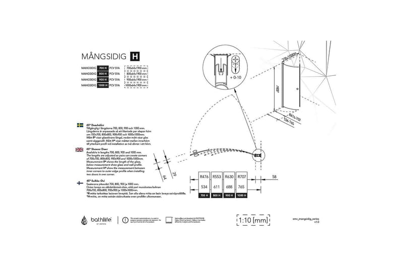 Duschdörr Mångsidig 45° Dörr Klarglas Svart 900 - Svart|Glas - Hus & renovering - Kök & bad - Badrum - Duschar