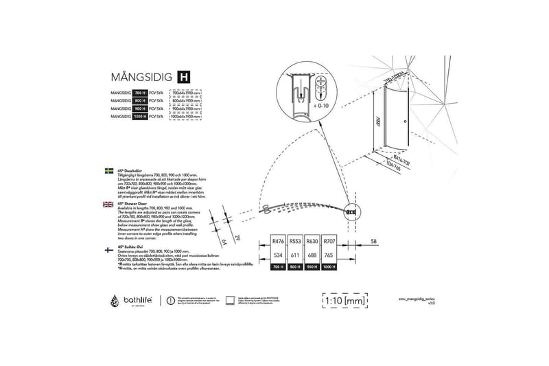 Mångsidig Duschdörr 45° Dörr Delvis Frostat Glas 800 - Silver - Duschdörrar - Duschhörna