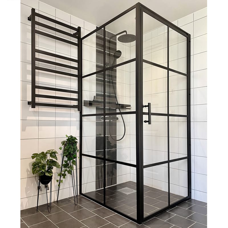 Duschhörna 100x100x200cm | 6mm säkerhetsglas | Svarta profiler - Hus & renovering - Kök & bad - Badrum - Duschar - Duschväggar