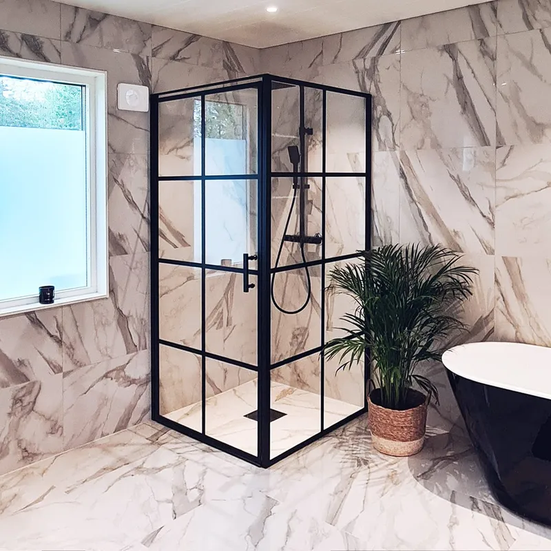 Duschhörna 100x100x200cm | 6mm säkerhetsglas | Svarta profiler, undefined
