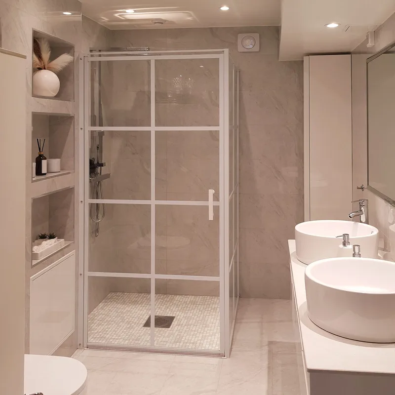 Duschhörna 100x100x200cm | 6mm säkerhetsglas | Vita profiler - Hus & renovering - Kök & bad - Badrum - Duschar - Duschväggar