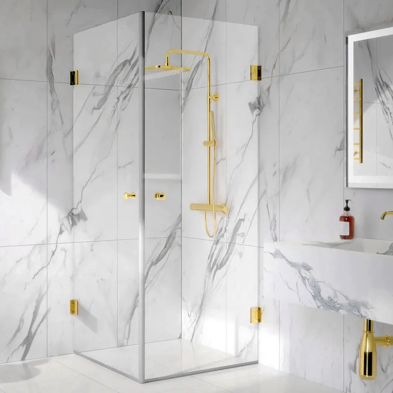 Duschhörna 90x90cm | Säkerhetsglas & mässingsfärgade detaljer | Gianna, undefined