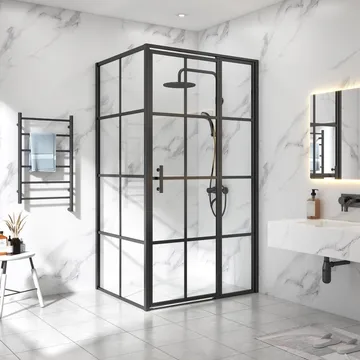 Duschhörna fyrkantig 110x110x200 - svarta profiler - Hus & renovering - Kök & bad - Badrum - Duschar - Duschväggar