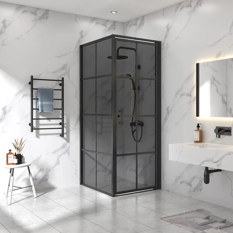 Duschhörna fyrkantig 90x90x200 - svart glas, undefined