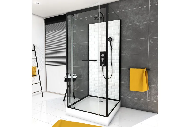 Biverund Duschkabin 80x80 cm, Svartvit