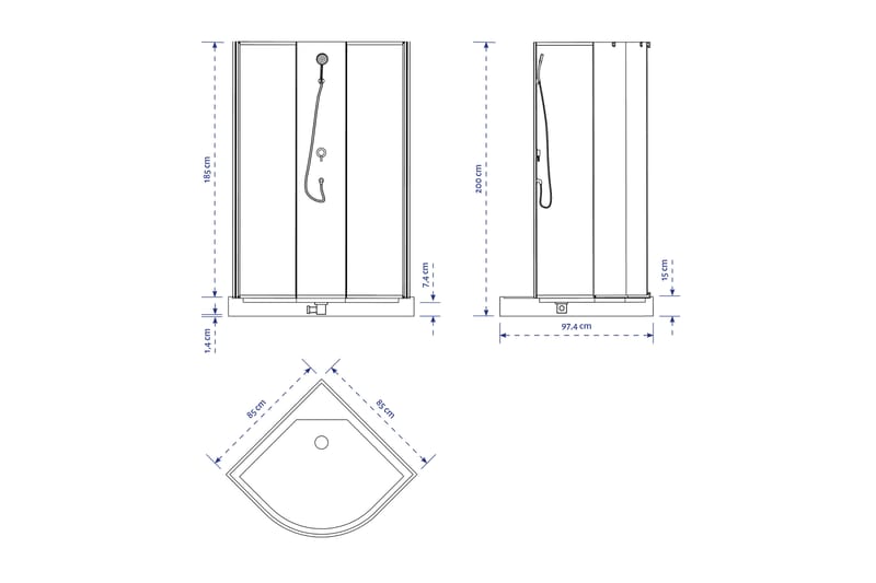 Gullebo Duschkabin 200 cm - Svart/Vit - Hus & renovering - Kök & bad - Badrum - Duschar
