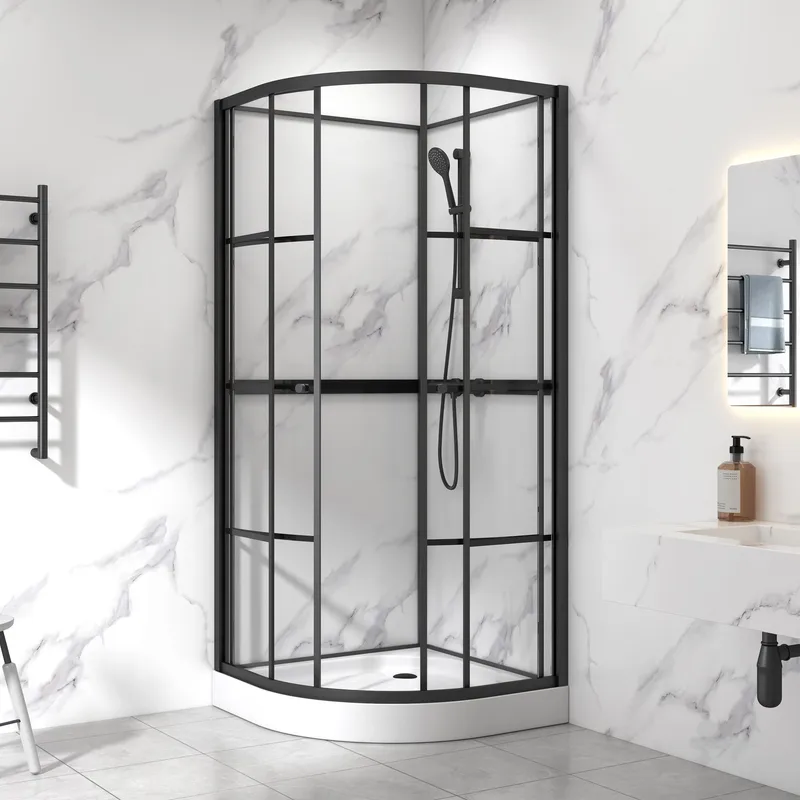 Industri duschkabin (rundad) 90x90x215 - svart, undefined