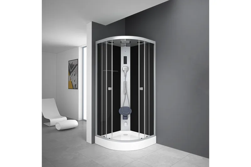 Stridesberg Duschkabin 90 cm Rund, med ångfunktion, Svart/Silver