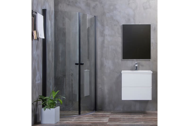 Bathlife Mångsidig Duschhörn Rund Dörr 45° 80x80 cm - Svart/Transparent - Hus & renovering - Kök & bad - Badrum - Duschar