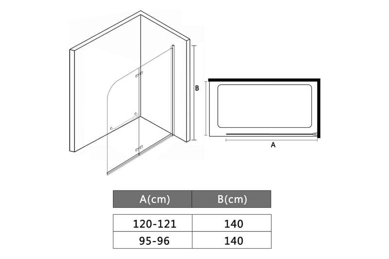 Duschvägg fällbar 2 paneler ESG 95x140 cm - Duschväggar