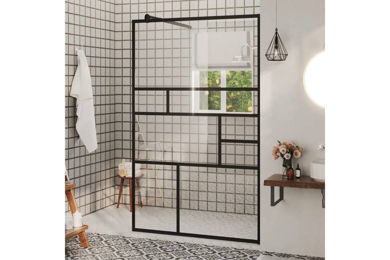 Duschvägg med klart ESG-glas 100x195 cm svart - Transparent - Hus & renovering - Kök & bad - Badrum - Duschar