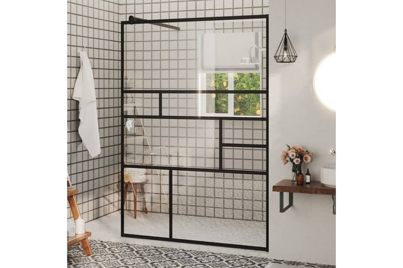 Duschvägg med klart ESG-glas 115x195 cm svart - Transparent - Hus & renovering - Kök & bad - Badrum - Duschar