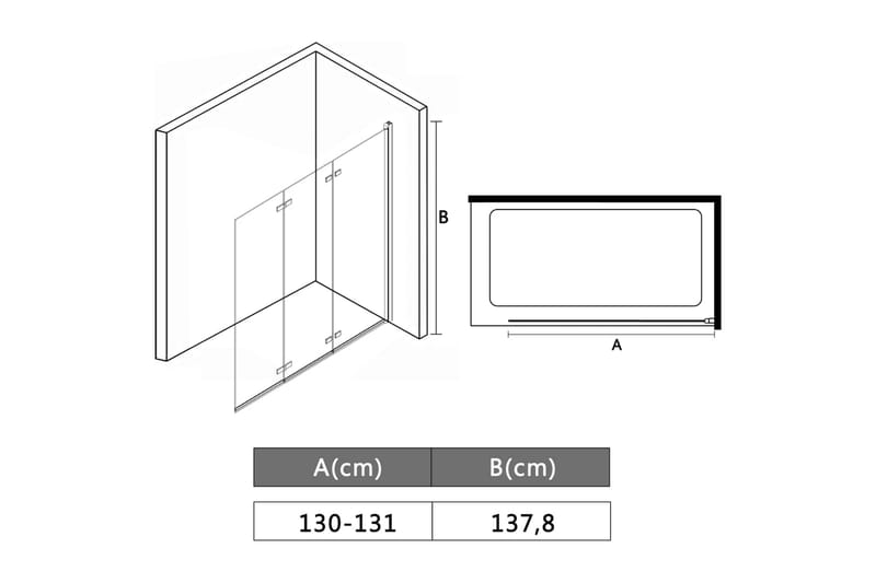 Duschvägg vikbar 3 paneler ESG 130x138 cm - Duschväggar
