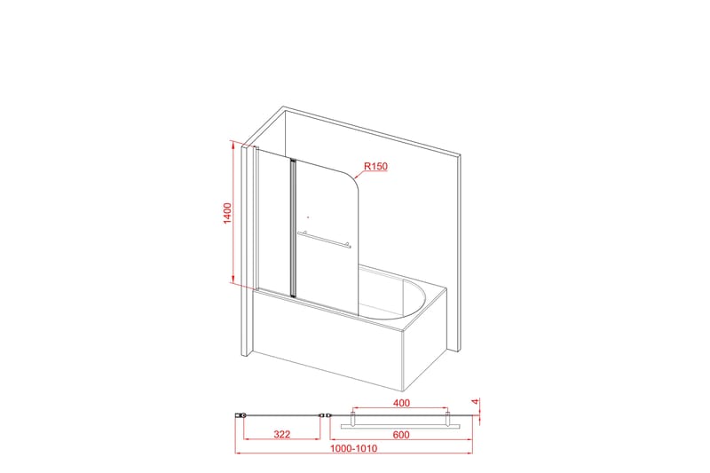Dusserud Duschvägg 100x140 cm - Svart - Hus & renovering - Kök & bad - Badrum - Duschar