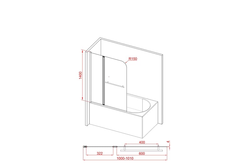 Dusserud Duschvägg 100x140 cm - Svart - Hus & renovering - Kök & bad - Badrum - Duschar - Duschväggar