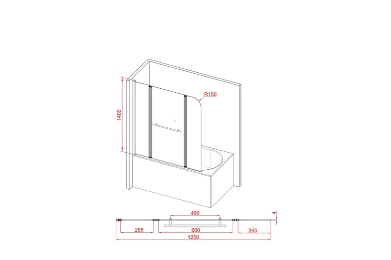 Dusserud Duschvägg 125x140 cm - Svart - Hus & renovering - Kök & bad - Badrum - Duschar - Duschväggar